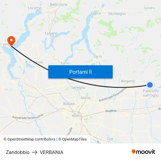 Zandobbio to VERBANIA map