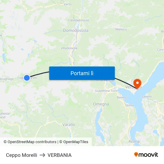 Ceppo Morelli to VERBANIA map