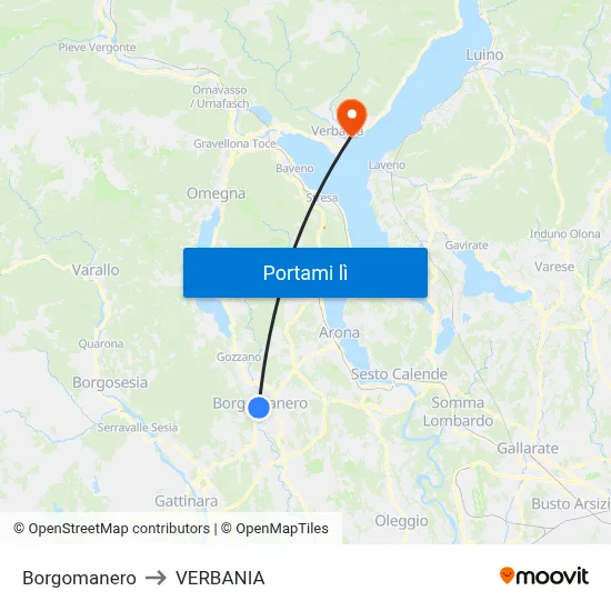 Borgomanero to VERBANIA map