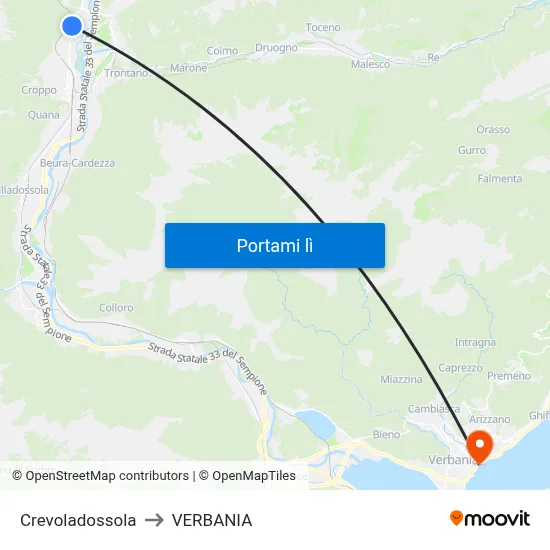 Crevoladossola to VERBANIA map