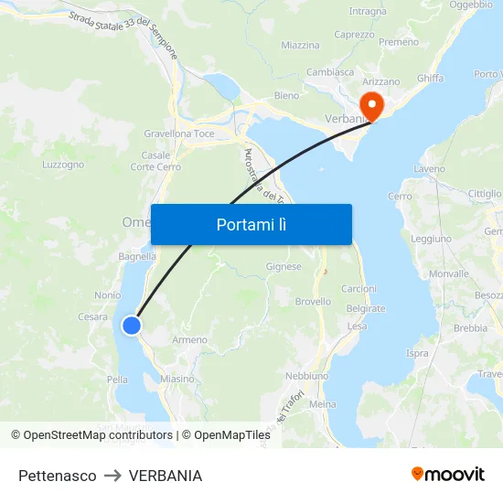 Pettenasco to VERBANIA map