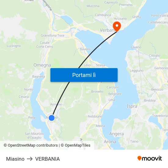 Miasino to VERBANIA map