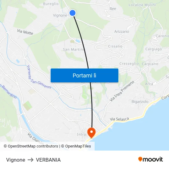 Vignone to VERBANIA map