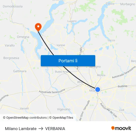 Milano Lambrate to VERBANIA map
