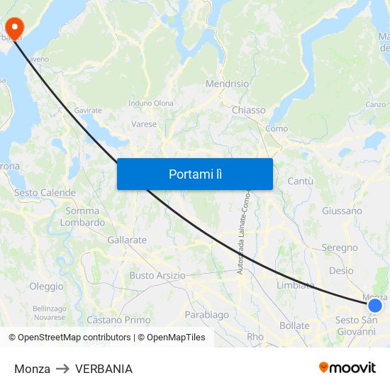 Monza to VERBANIA map