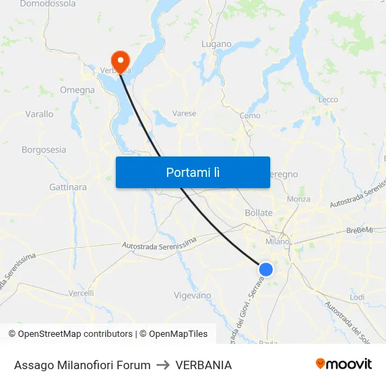 Assago Milanofiori Forum to VERBANIA map