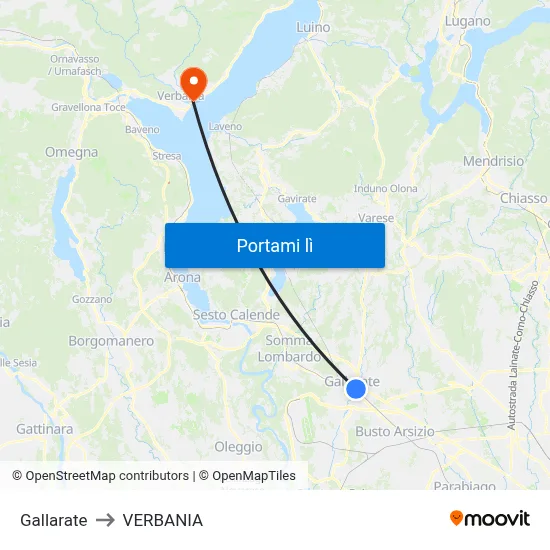 Gallarate to VERBANIA map