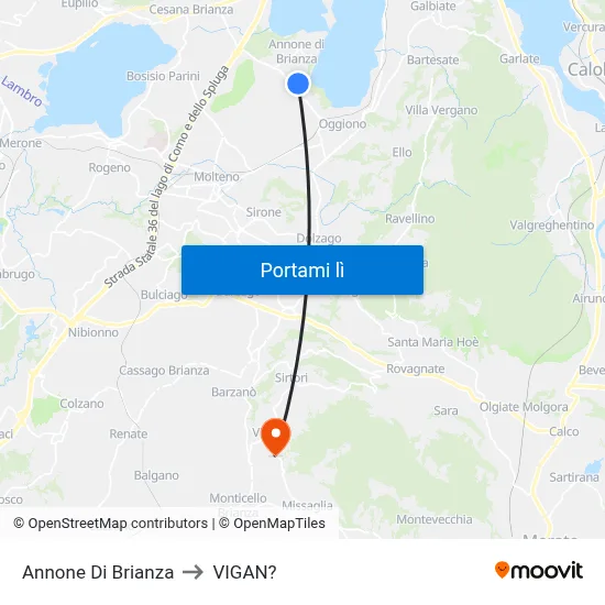 Annone Di Brianza to VIGAN? map