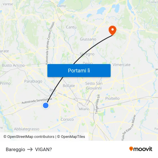 Bareggio to VIGAN? map