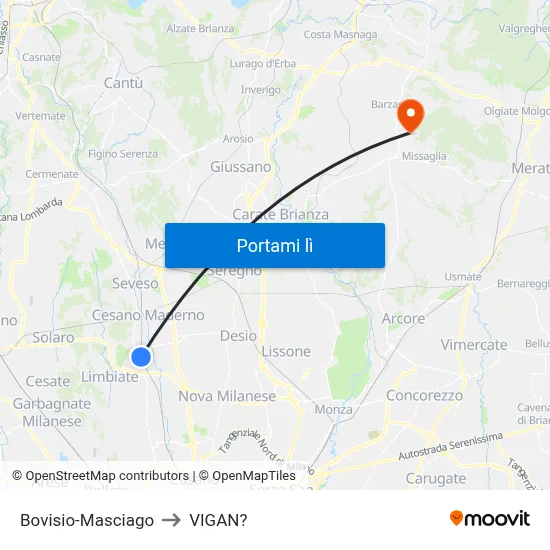 Bovisio-Masciago to VIGAN? map