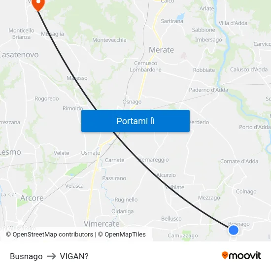 Busnago to VIGAN? map