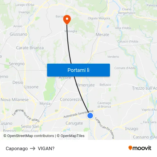 Caponago to VIGAN? map