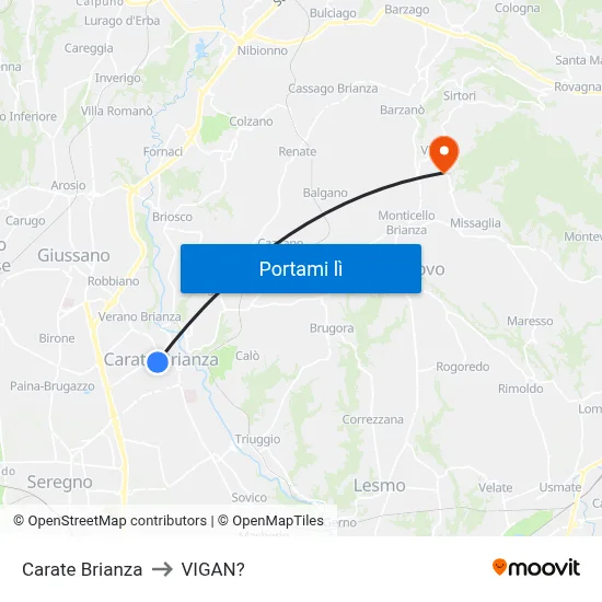 Carate Brianza to VIGAN? map