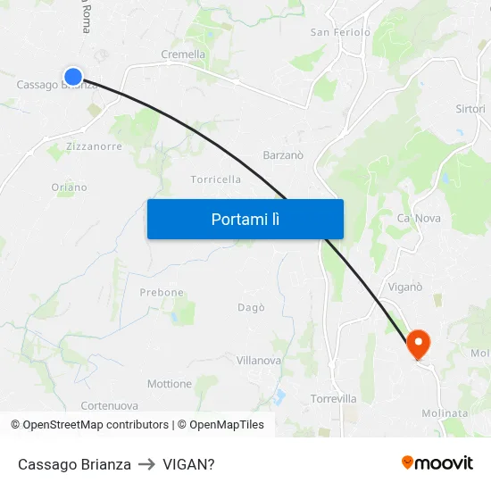 Cassago Brianza to VIGAN? map