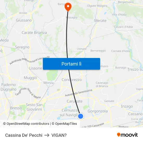Cassina De' Pecchi to VIGAN? map