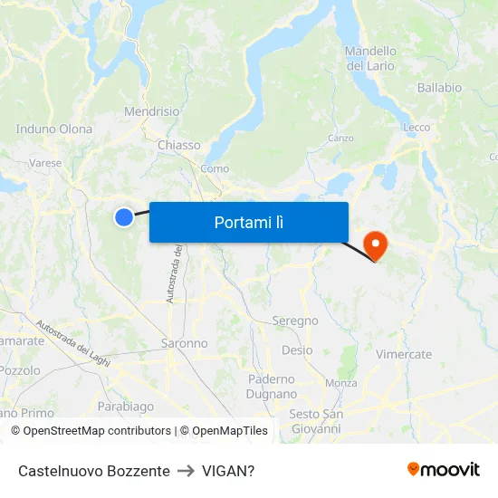 Castelnuovo Bozzente to VIGAN? map