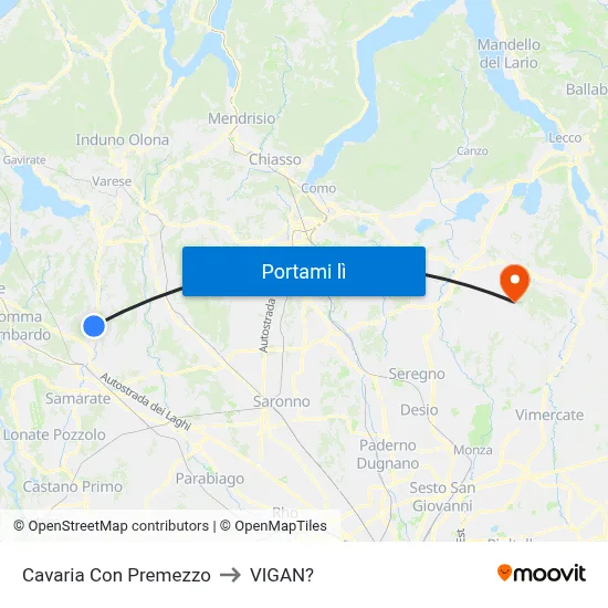Cavaria Con Premezzo to VIGAN? map