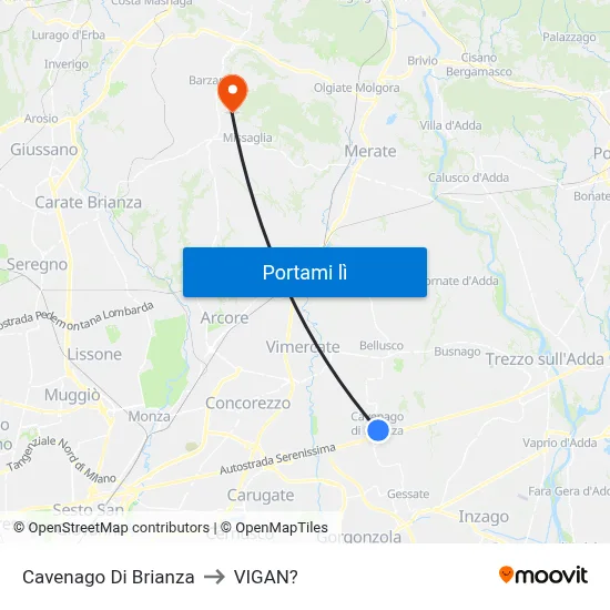 Cavenago Di Brianza to VIGAN? map
