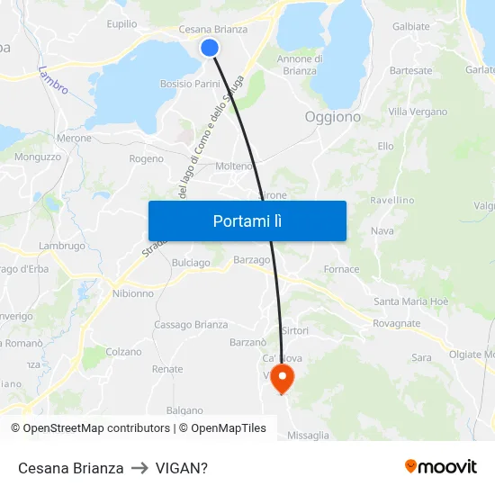 Cesana Brianza to VIGAN? map