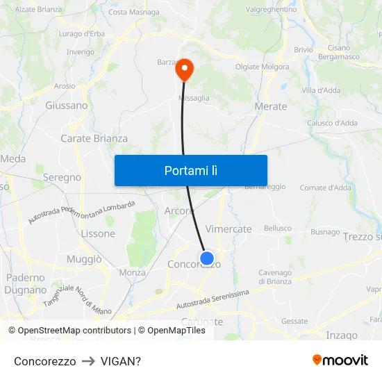 Concorezzo to VIGAN? map