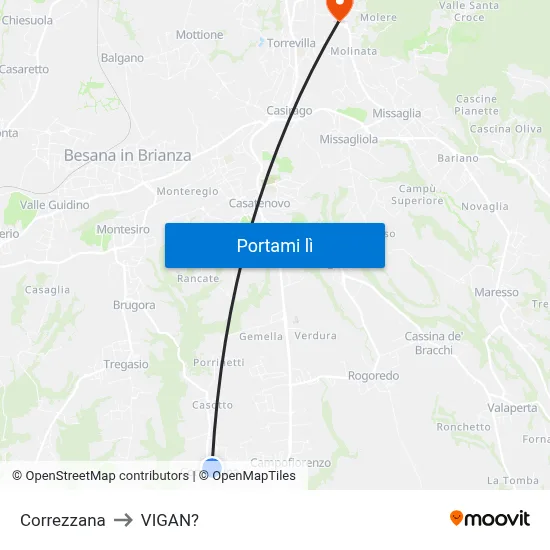 Correzzana to VIGAN? map