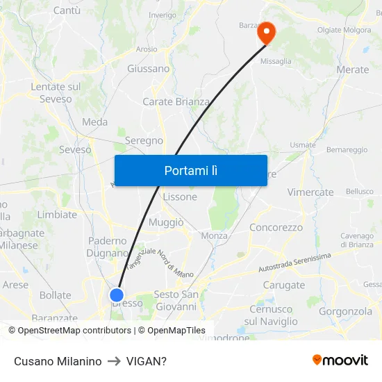 Cusano Milanino to VIGAN? map