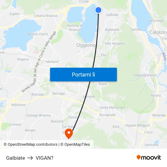 Galbiate to VIGAN? map