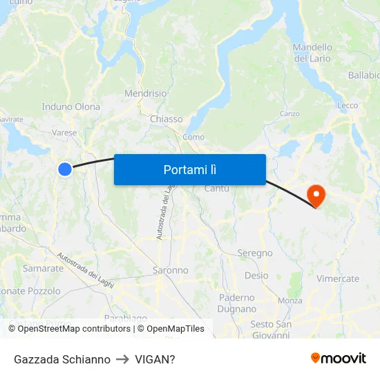 Gazzada Schianno to VIGAN? map