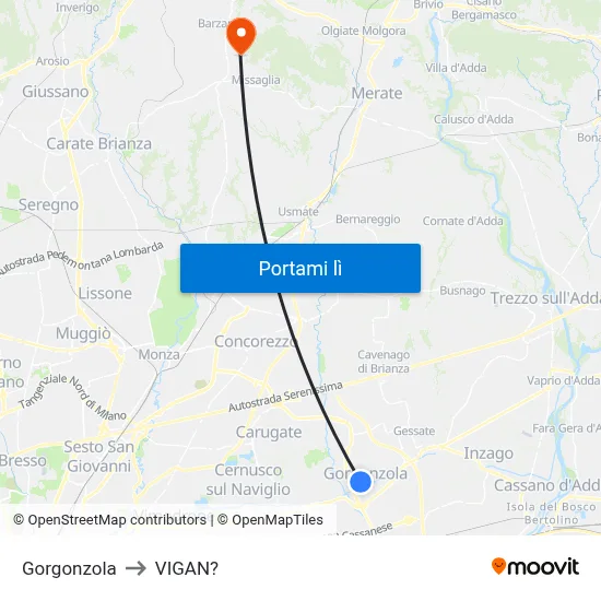 Gorgonzola to VIGAN? map