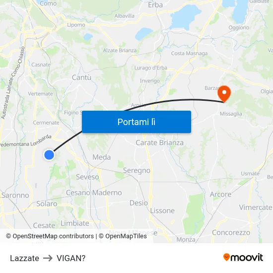 Lazzate to VIGAN? map