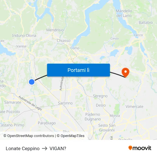 Lonate Ceppino to VIGAN? map