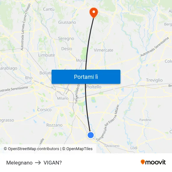 Melegnano to VIGAN? map