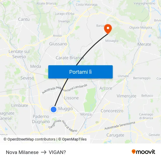 Nova Milanese to VIGAN? map