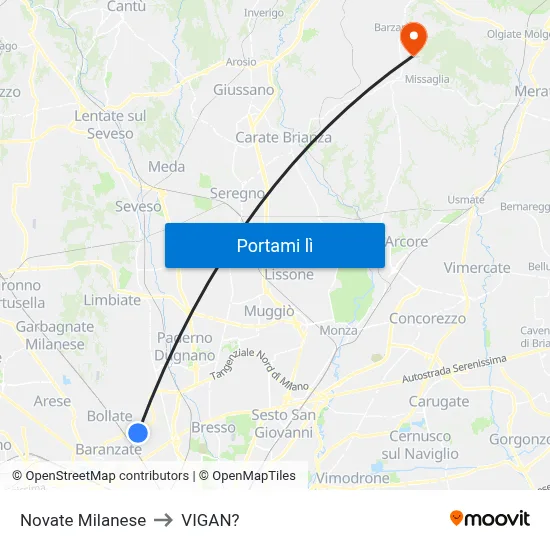 Novate Milanese to VIGAN? map