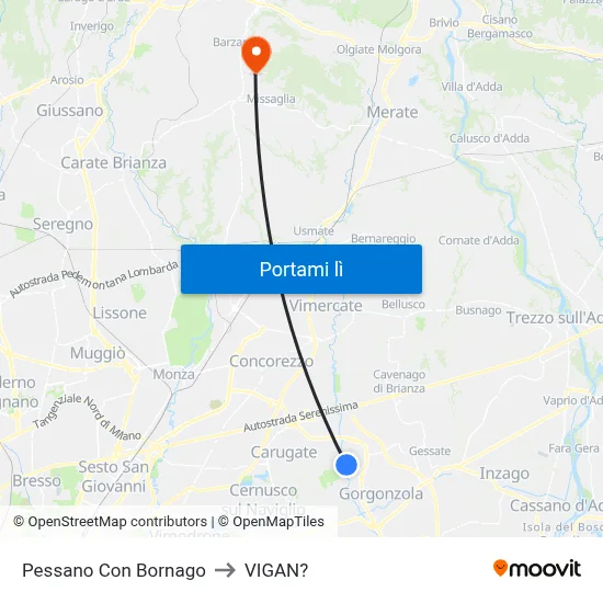 Pessano Con Bornago to VIGAN? map