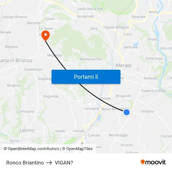 Ronco Briantino to VIGAN? map