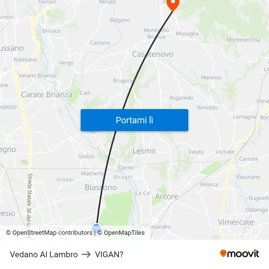 Vedano Al Lambro to VIGAN? map