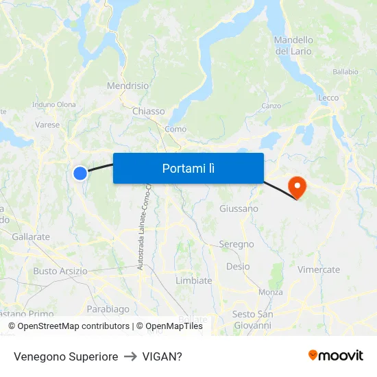 Venegono Superiore to VIGAN? map