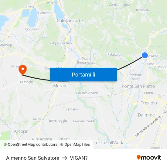 Almenno San Salvatore to VIGAN? map