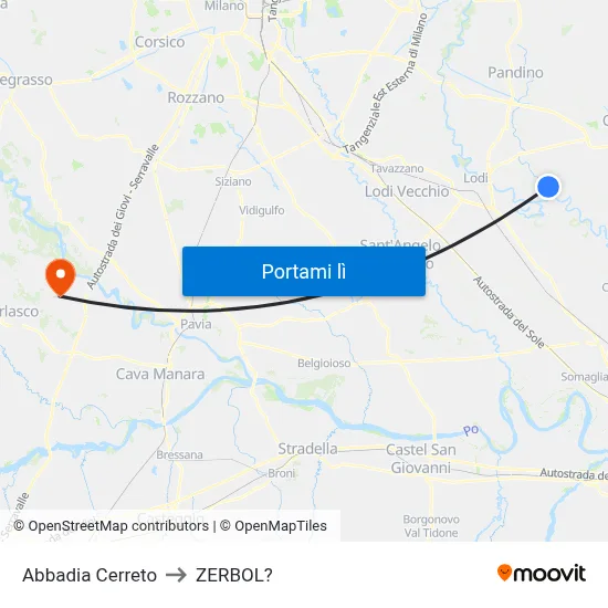 Abbadia Cerreto to ZERBOL? map