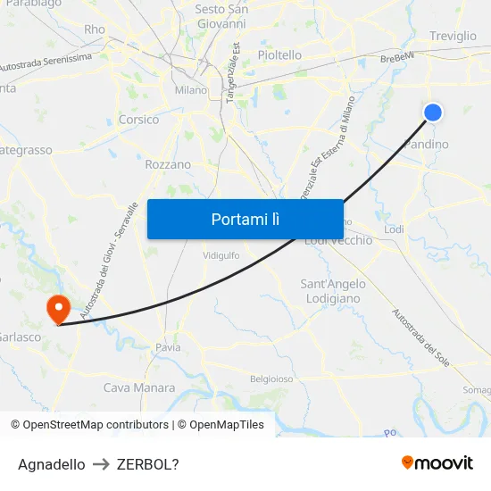Agnadello to ZERBOL? map