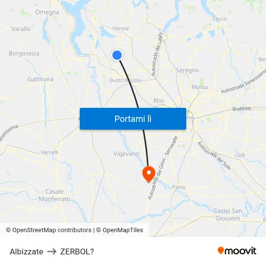 Albizzate to ZERBOL? map