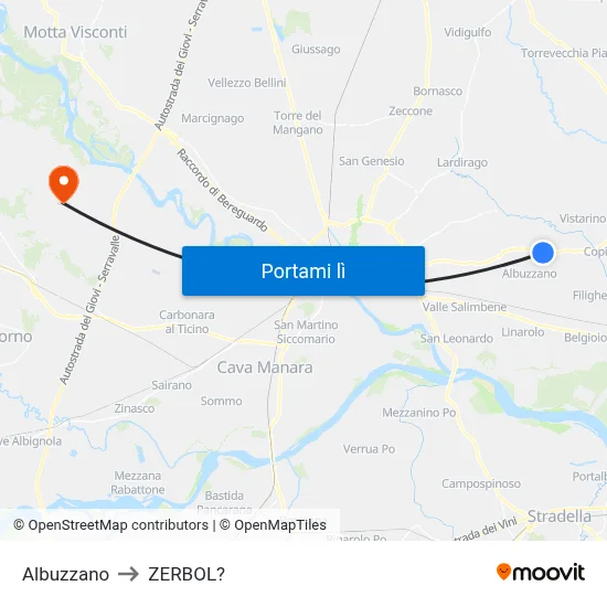 Albuzzano to ZERBOL? map