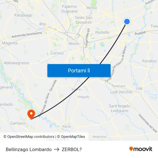 Bellinzago Lombardo to ZERBOL? map