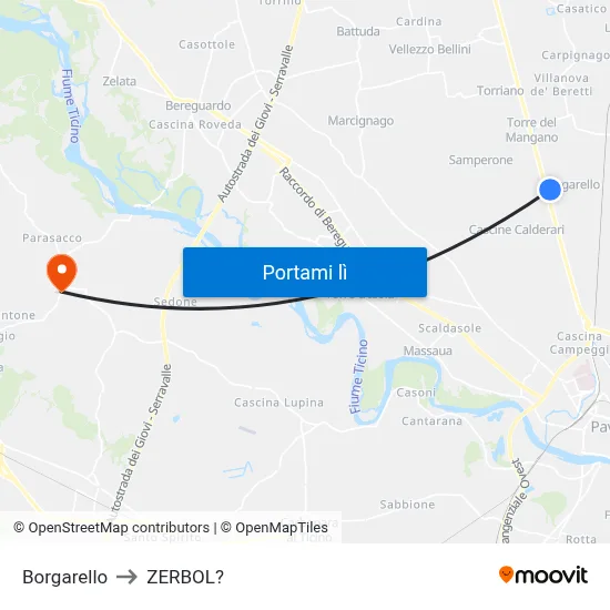 Borgarello to ZERBOL? map