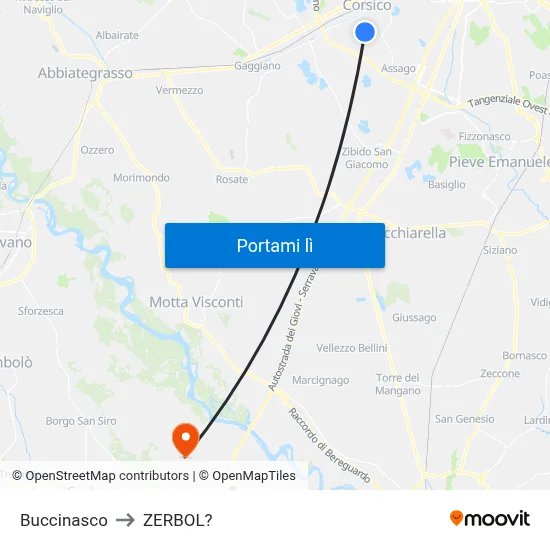 Buccinasco to ZERBOL? map