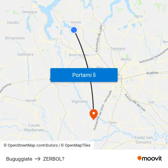 Buguggiate to ZERBOL? map