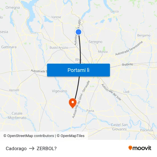 Cadorago to ZERBOL? map