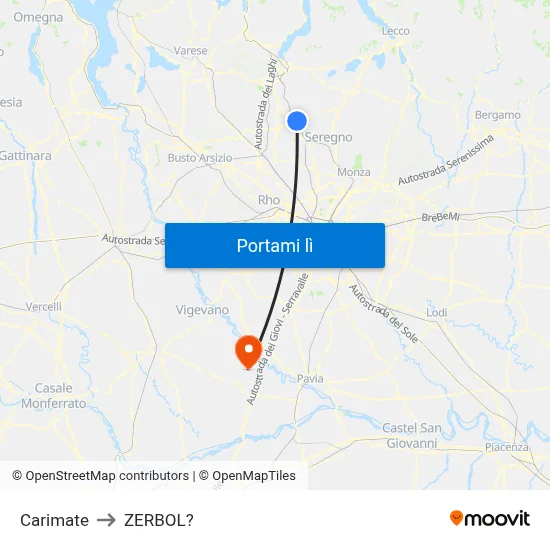 Carimate to ZERBOL? map