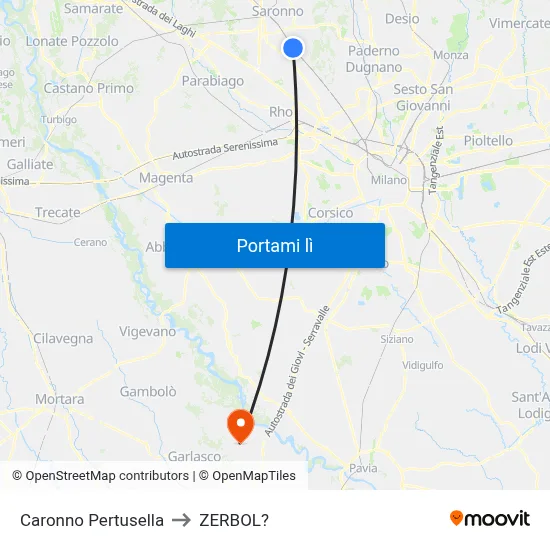 Caronno Pertusella to ZERBOL? map